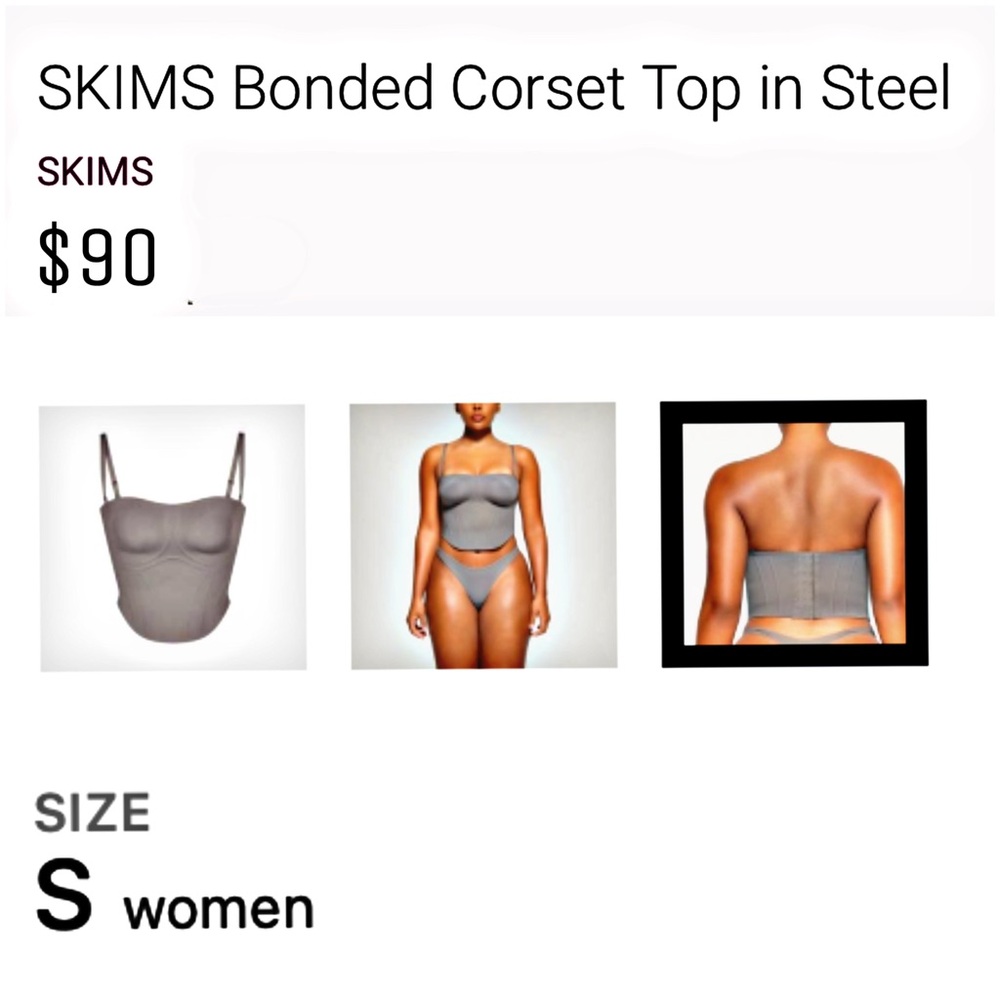 SKIMS Bonded Corset Top in Steel S NWT - Picture 2 of 12